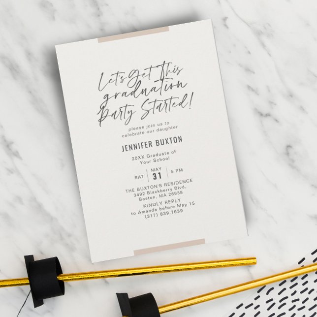 Studentfesten Modern Calligraphy Beige Inbjudningar (Skapare uppladdad)