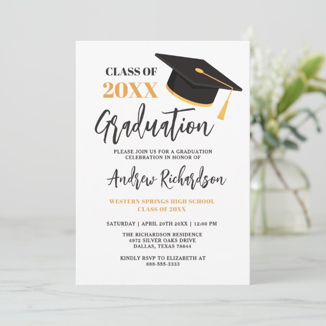Studentfesten Modern Elegant Typography Tassel Inbjudningar (Stående Fram)