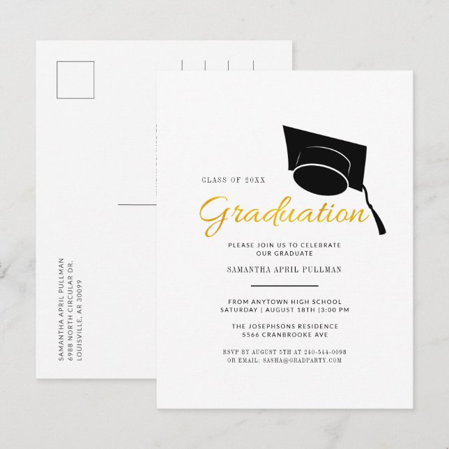 Studentfesten Modern Grad Cap Typography Inbjudan Vykort (Fram/baksida)