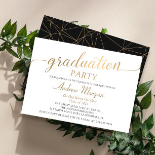 Studentfesten Modern Guld Script Black & White Inbjudningar