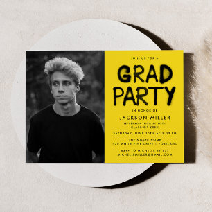 Studentfesten Modern Gult Spray Paint Photo Inbjudningar
