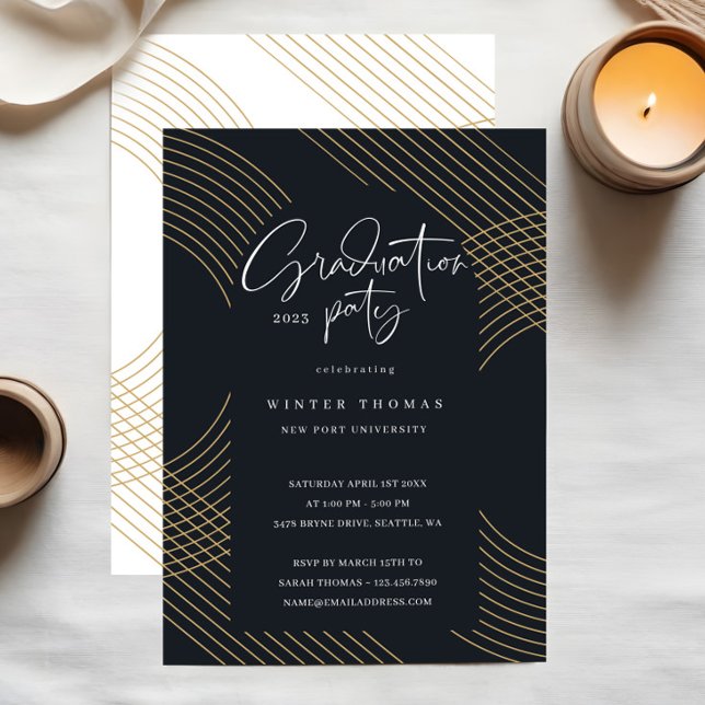 Studentfesten Modern koncentriska skript Inbjudningar (Modern Script Concentric Arches Graduation Party Foil Invitation)