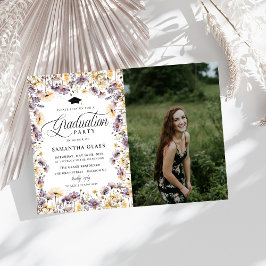 Studentfesten Modern Lila Wildblommor Photo Inbjudningar