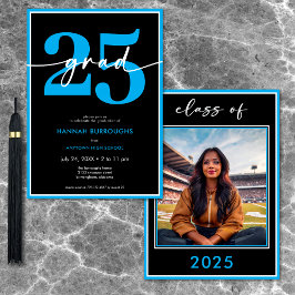 Studentfesten Modern Minimal Blue Script Inbjudningar