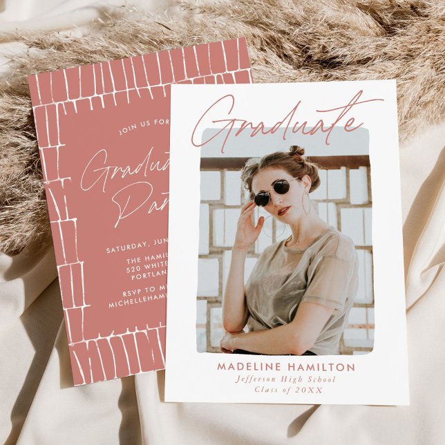 Studentfesten Modern Namnteckning Ro Rosa  Inbjudningar (Skapare uppladdad)