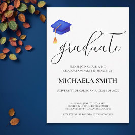 Studentfesten Modern Navy Blue Cap PhD Inbjudningar