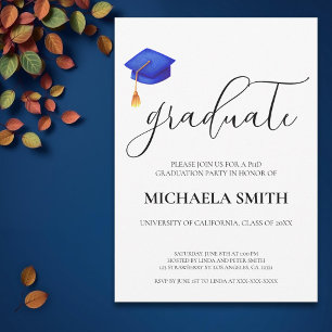 Studentfesten Modern Navy Blue Cap PhD Inbjudningar