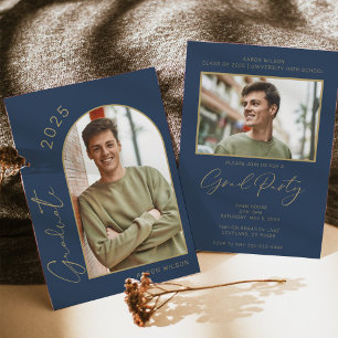 Studentfesten Modern Navy Blue Photo Inbjudningar