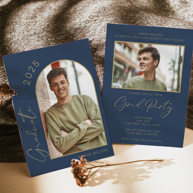 Studentfesten Modern Navy Blue Photo Inbjudningar (Skapare uppladdad)