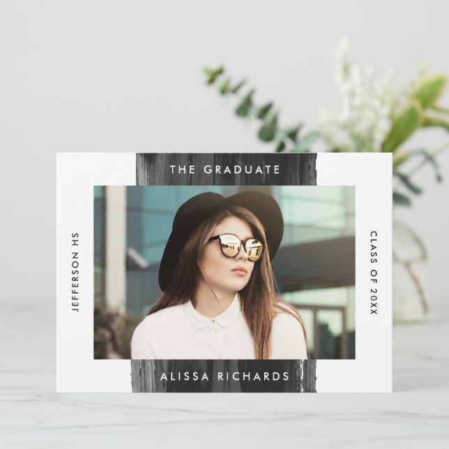 Studentfesten Modern Paded Black Photo Inbjudningar (Stående Fram)