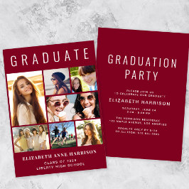 Studentfesten Modern Photo Collage Burgundy Inbjudningar