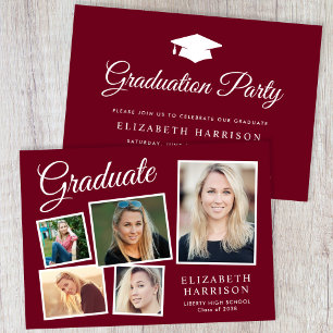 Studentfesten Modern Photo Collage Burgundy Inbjudningar