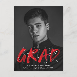 Studentfesten Modern Red Paint Splatter Photo Inbjudan Vykort