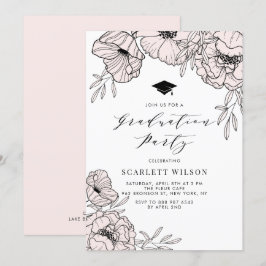 Studentfesten Modern Rosa Flowers Inbjudningar