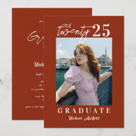 Studentfesten Modern Script Terracotta Photo Inbjudningar