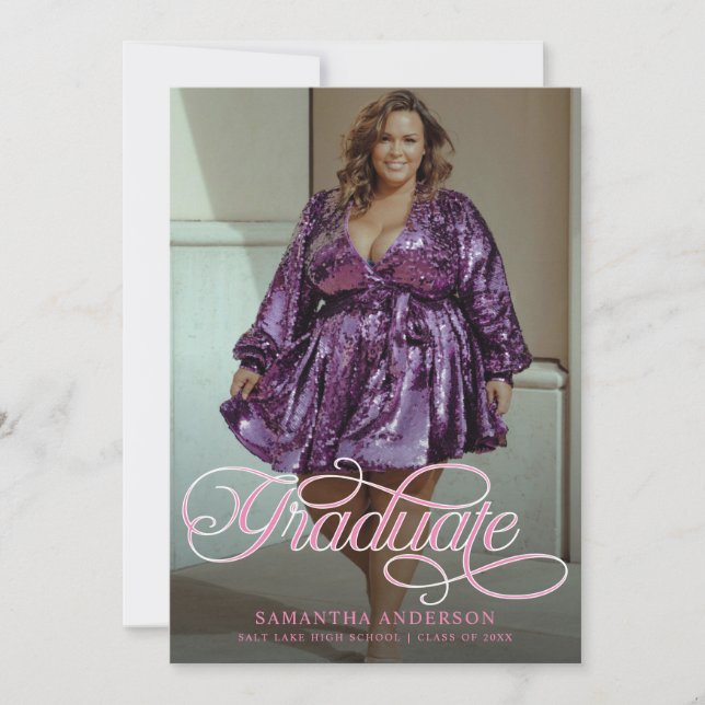 Studentfesten Modern Student Rosa 2 Foton Inbjudningar (Framsida)