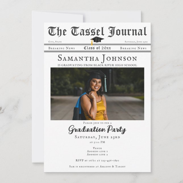 Studentfesten Modern Tassel 2 Foton Inbjudningar (Framsida)