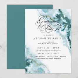 Studentfesten Modern Teal Watercolor Moss Agate Inbjudningar