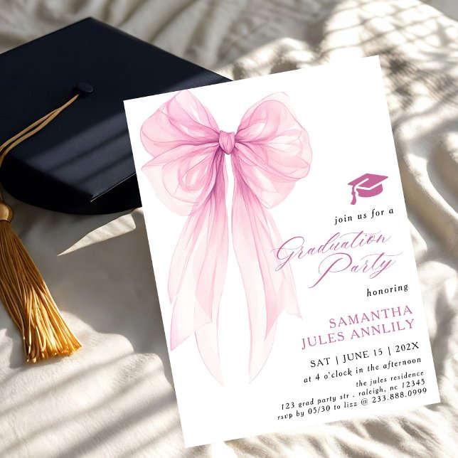 Studentfesten Modern Trendig Rosa Bow Inbjudningar (Skapare uppladdad)
