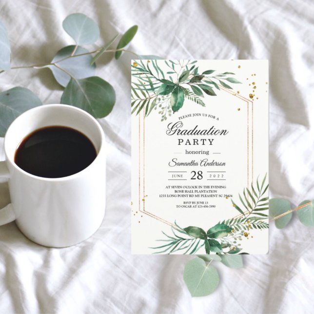 Studentfesten Modern Watercolor Greenery Inbjudningar (Skapare uppladdad)