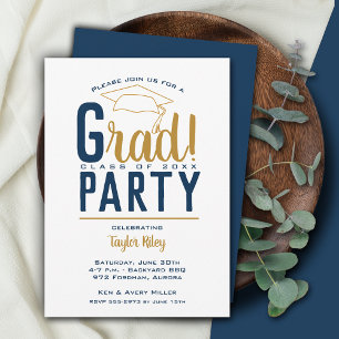 Studentfesten Navy Blue & Guld Inbjudningar