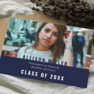 Studentfesten Navy Blue Modern Typography Photo Inbjudningar