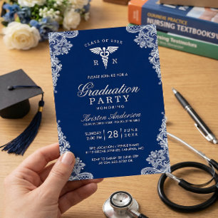 Studentfesten Navy Blue Snöre Nursing School Inbjudningar