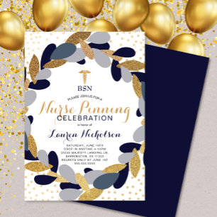 Studentfesten Navy Guld Confetti Nurse Pinning Inbjudningar