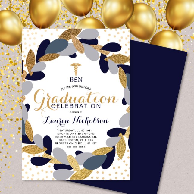 Studentfesten Navy Guld WAN Nurse Nurse Inbjudningar (Skapare uppladdad)