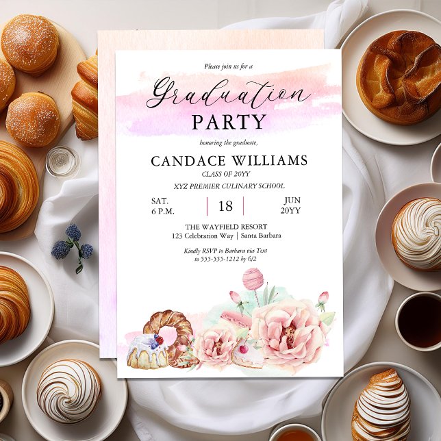 Studentfesten Patisserie Culinary School Inbjudningar (Patisserie Culinary School Graduation Party Invitation for Print and/or Digital Download)