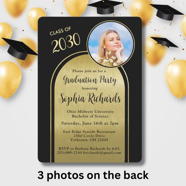 Studentfesten Photo Arch Elegant Black Guld Inbjudningar (Skapare uppladdad)