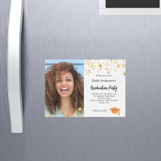 Studentfesten Photo guld stars Magnetisk Inbjudningskort (Skapare uppladdad)