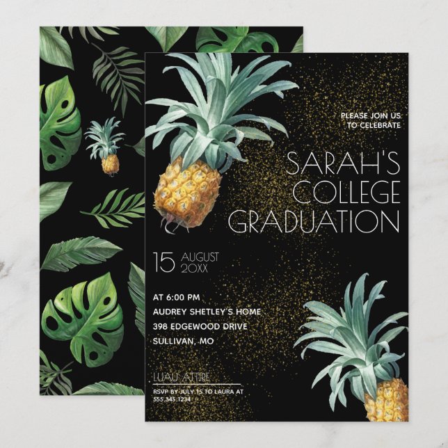 Studentfesten Pineapple Delight Luau Inbjudningar (Fram/baksida)