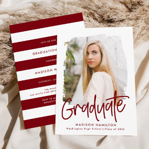 Studentfesten Preppy Burgundy Script Photo Inbjudningar