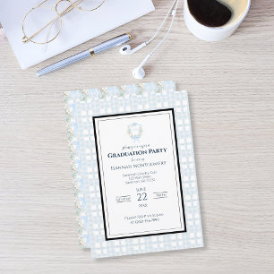 Studentfesten Preppy Southern Gingham Monogram Inbjudningar