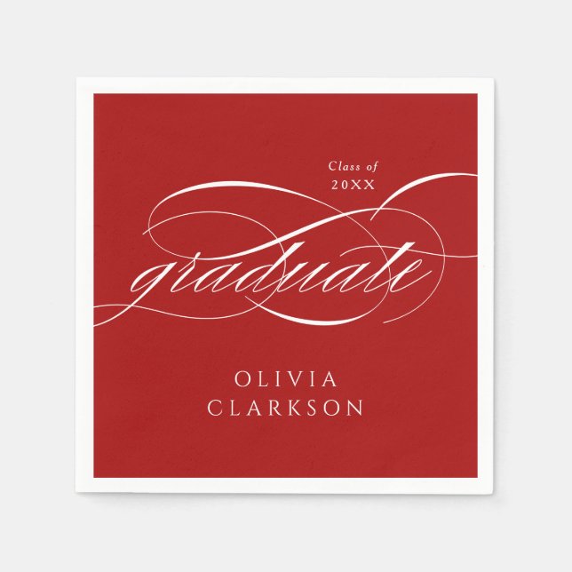 Studentfesten Red Modern Elegant Script Pappersservett (Framsidan)
