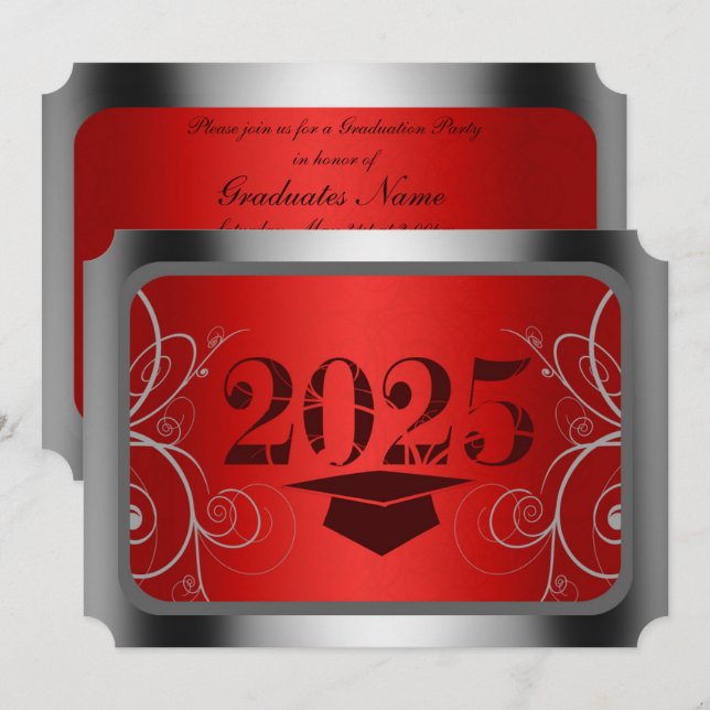 Studentfesten Red & Silver Ram Inbjudningar (Fram/baksida)