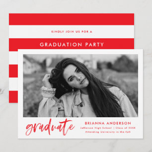 Studentfesten Red Watercolor Push Script Inbjudningar