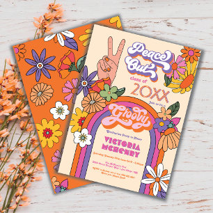 Studentfesten Retro Hippie Peace Out Inbjudningar