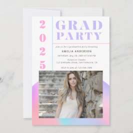 Studentfesten Retro Modern Gradient Photo Inbjudningar
