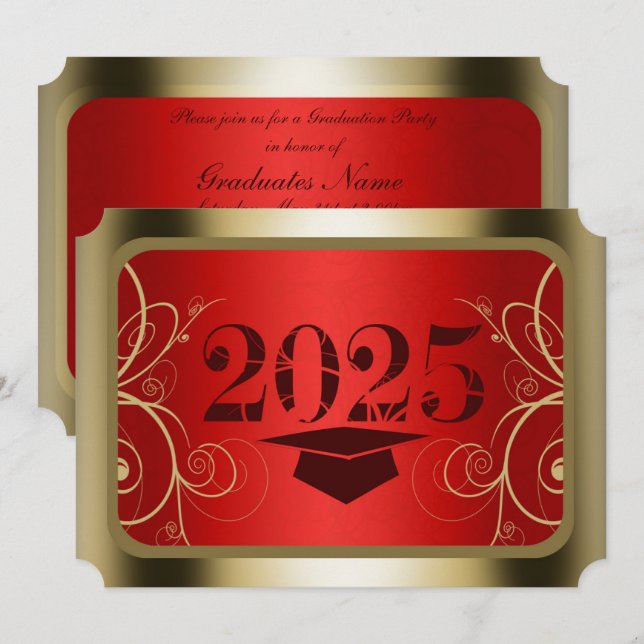 Studentfesten Röda och Guld Ram Inbjudningar (Fram/baksida)