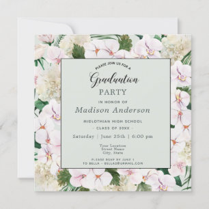 Studentfesten rosa och vita vattenfärgsblommor inbjudningar