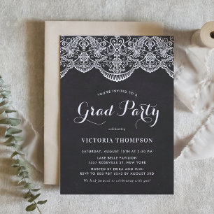 Studentfesten Rustic Chalkboard Brocade Snöre Inbjudningar