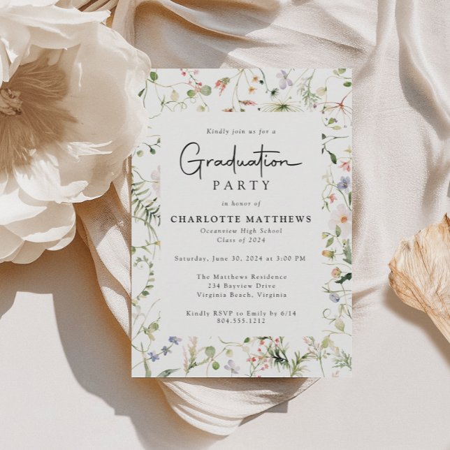 Studentfesten Rustic Elegance Wildblomma Ram Inbjudningar (Skapare uppladdad)