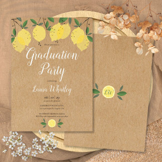 Studentfesten Rustic Lemons Greenery Script Inbjudningar
