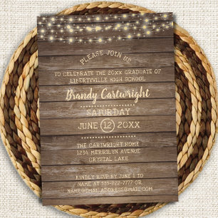 Studentfesten Rustic Wood & String Ljus Inbjudningar