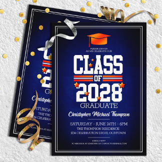 Studentfesten School Färg Blue och Orange Inbjudningar