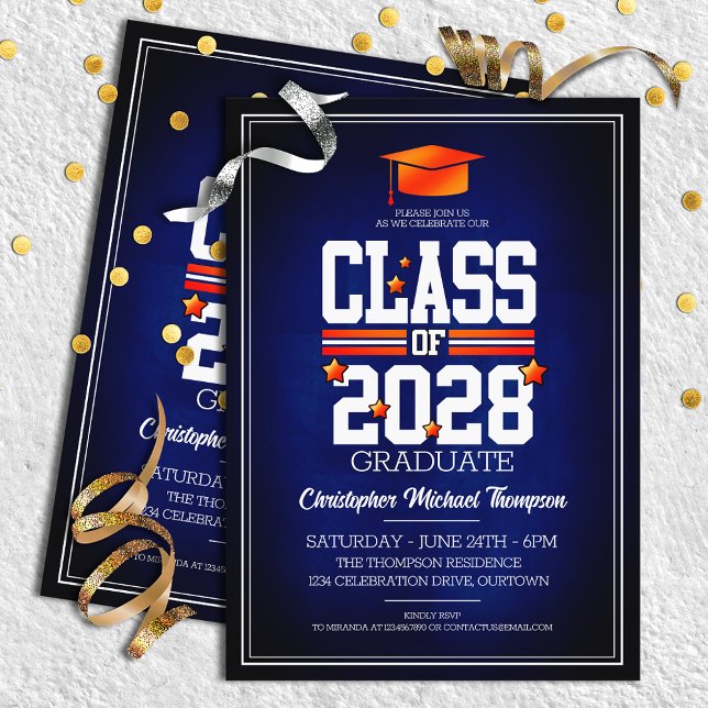Studentfesten School Färg Blue och Orange Inbjudningar (Skapare uppladdad)