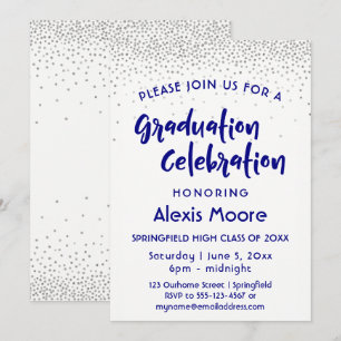 Studentfesten silver Confetti & Navy Typography Inbjudningar
