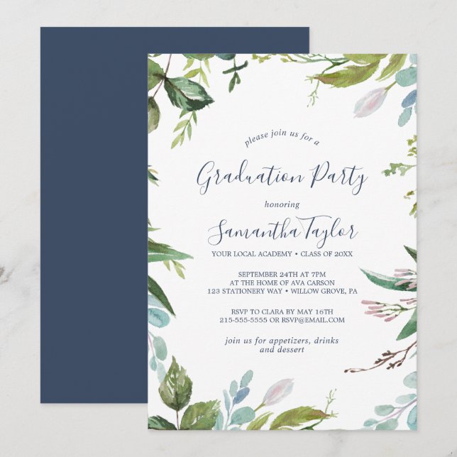 Studentfesten Summer Greenery Inbjudningar (Fram/baksida)